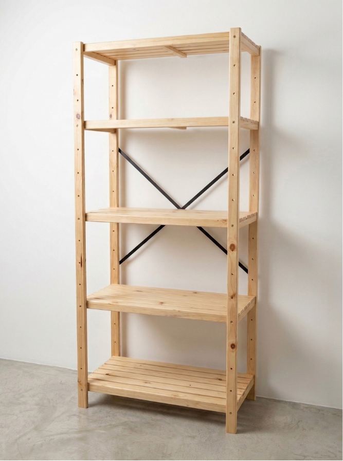 1 Bay DIY Modular Pine Wooden Shelf with 5 levels of Shelves