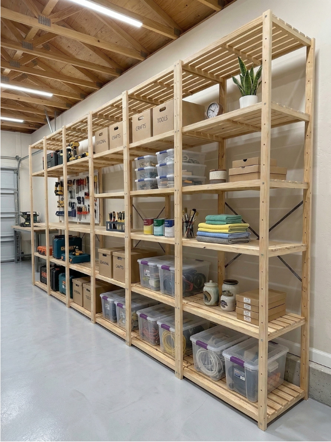 7 Bay DIY Wooden Shelving with 5 levels of Shelves