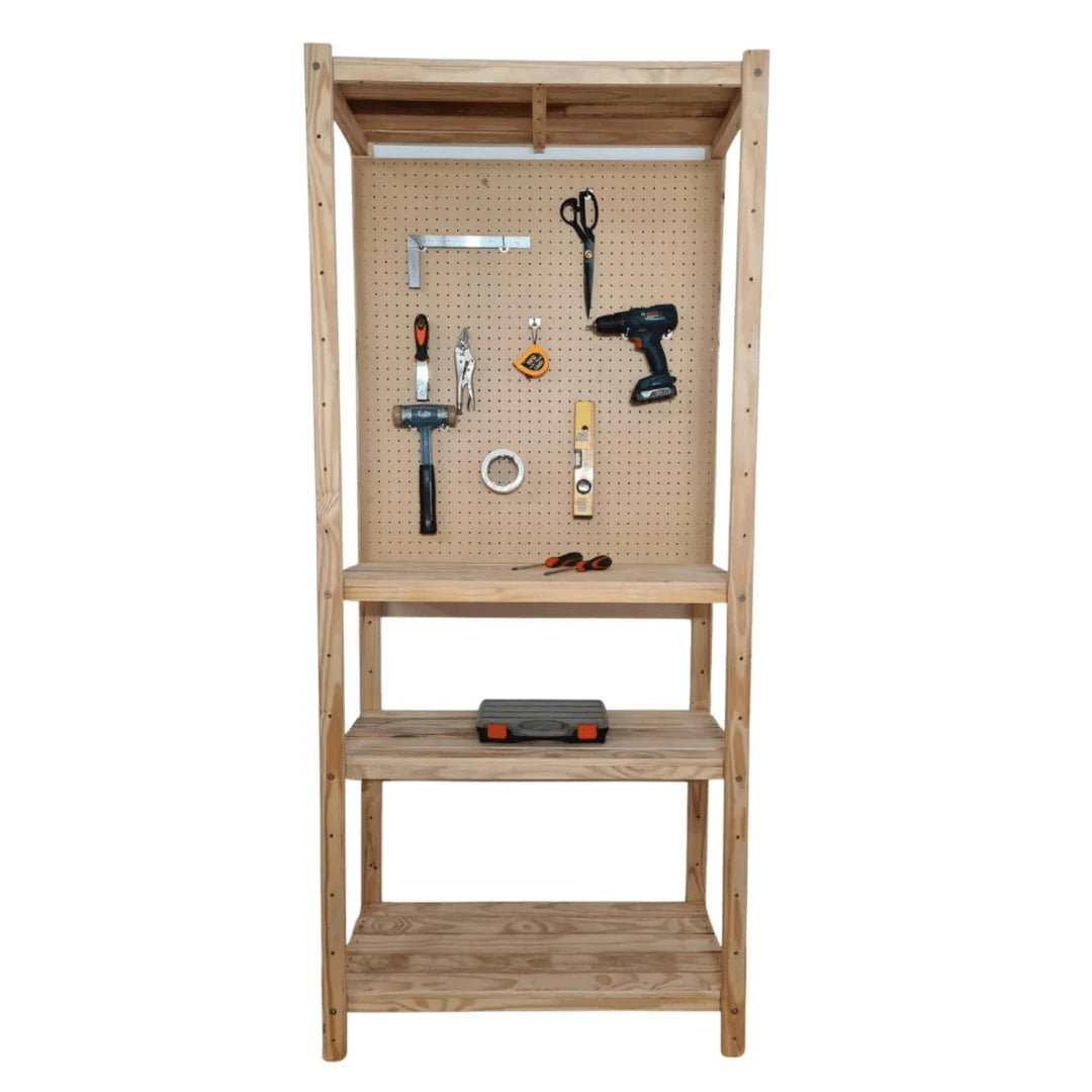 1 Bay 4 Level DIY Modular Pine Wood Work & Tool Tinker Station with Peg Backboard
