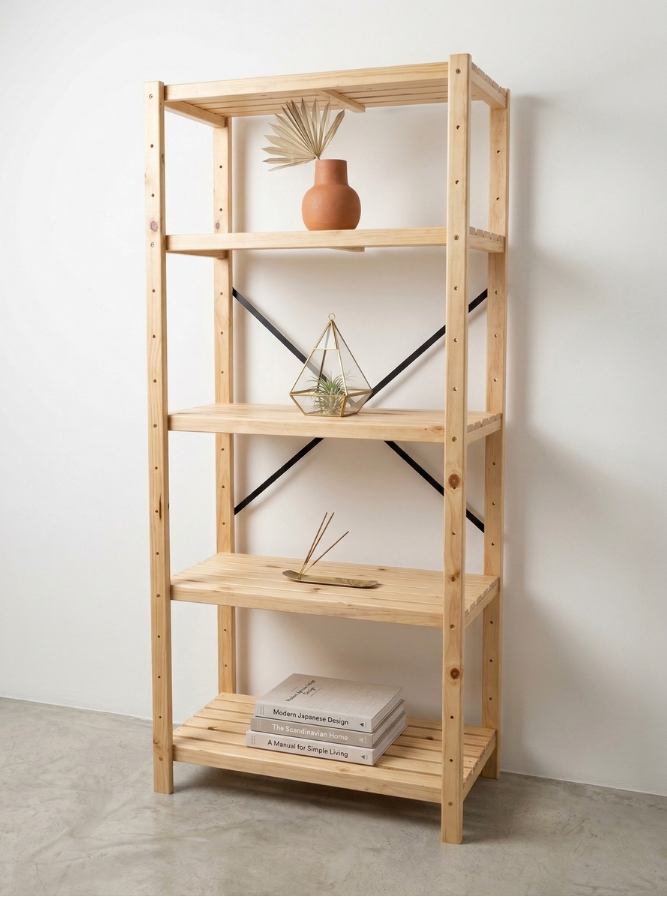 1 Bay DIY Modular Pine Wooden Shelf with 5 levels of Shelves
