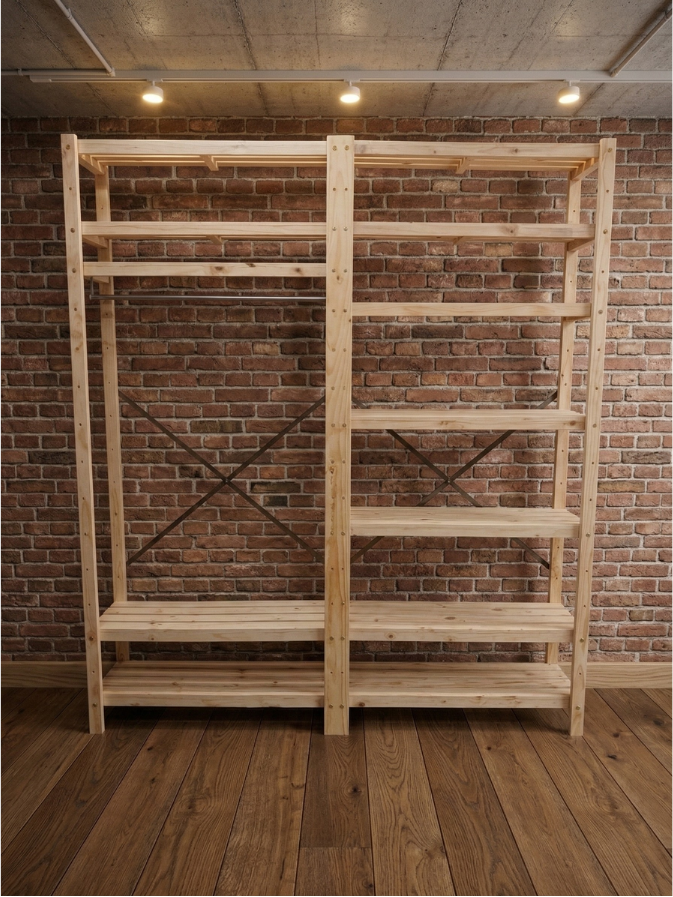 2 Bay DIY Wooden Wardrobe Shelving with 12 Shelves (2.1m High)