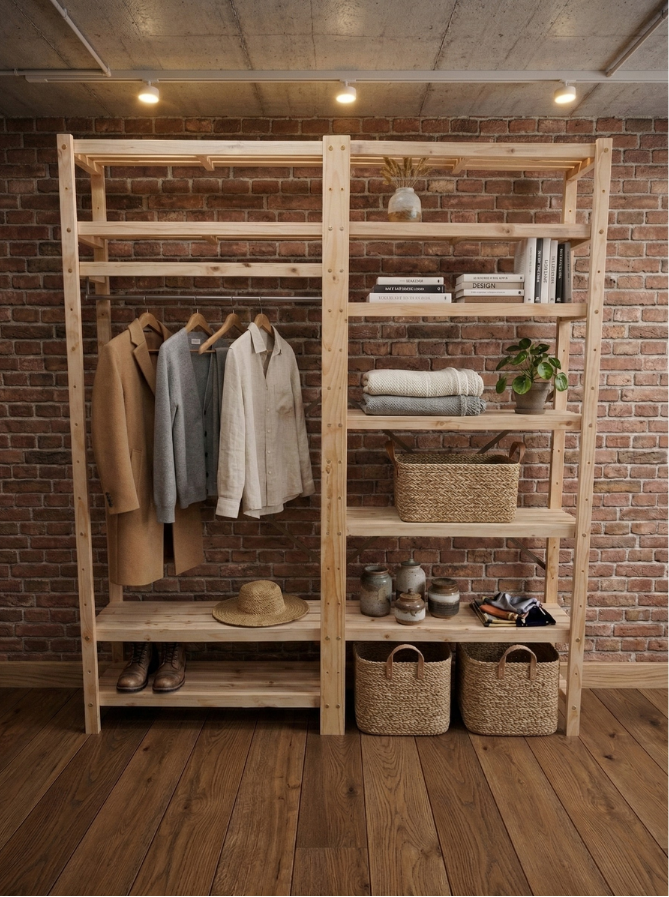 2 Bay DIY Wooden Wardrobe Shelving with 12 Shelves (2.1m High)