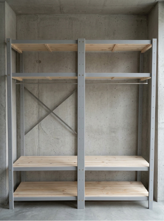 2 Bay DIY Wooden Wardrobe Shelving with 8 Shelves (2.1m High)