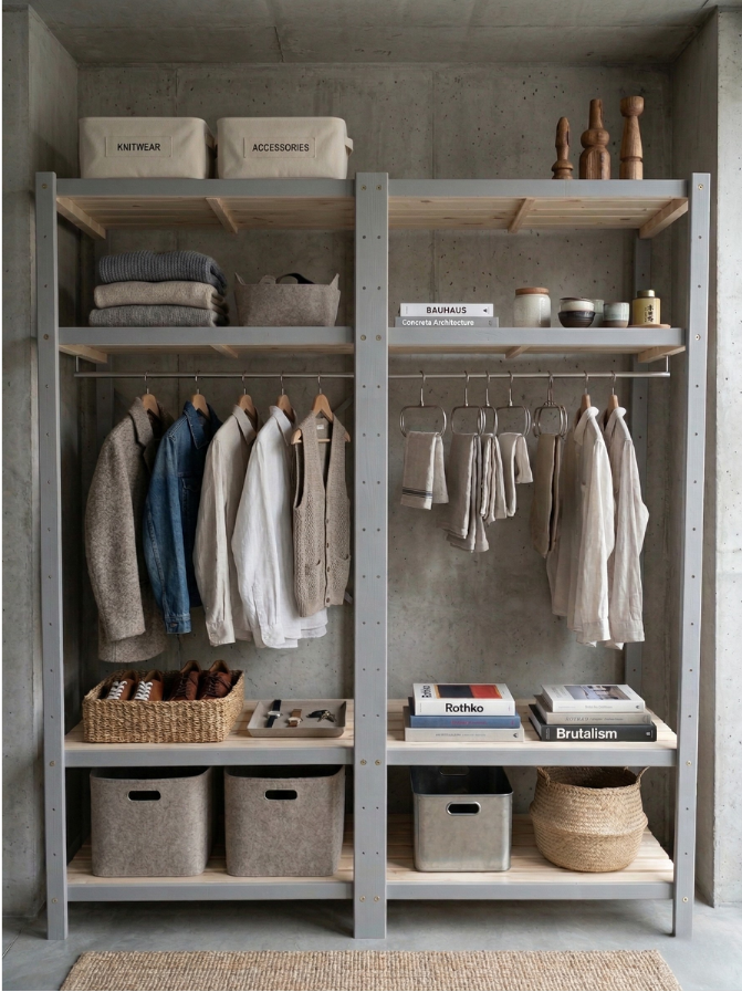 2 Bay DIY Wooden Wardrobe Shelving with 8 Shelves (2.1m High)