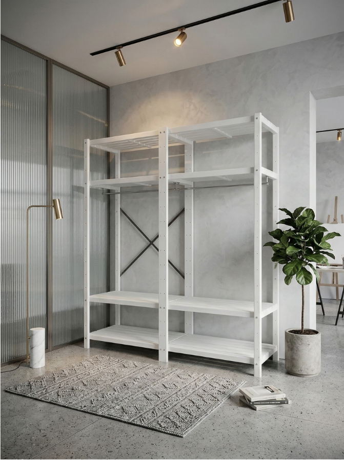 2 Bay DIY Wooden Wardrobe Shelving with 8 Shelves (2.1m High)