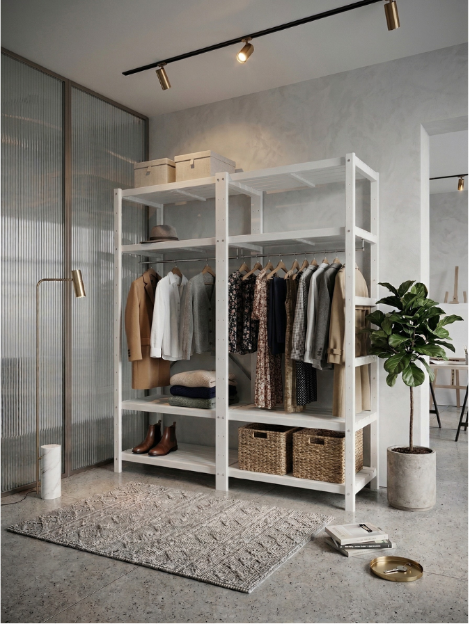 2 Bay DIY Wooden Wardrobe Shelving with 8 Shelves (2.1m High)