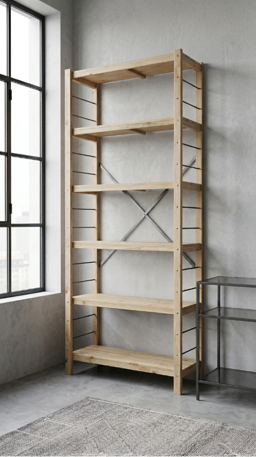 1 Bay 6 Level Pine Wooden Modular DIY Book Filing Shelf
