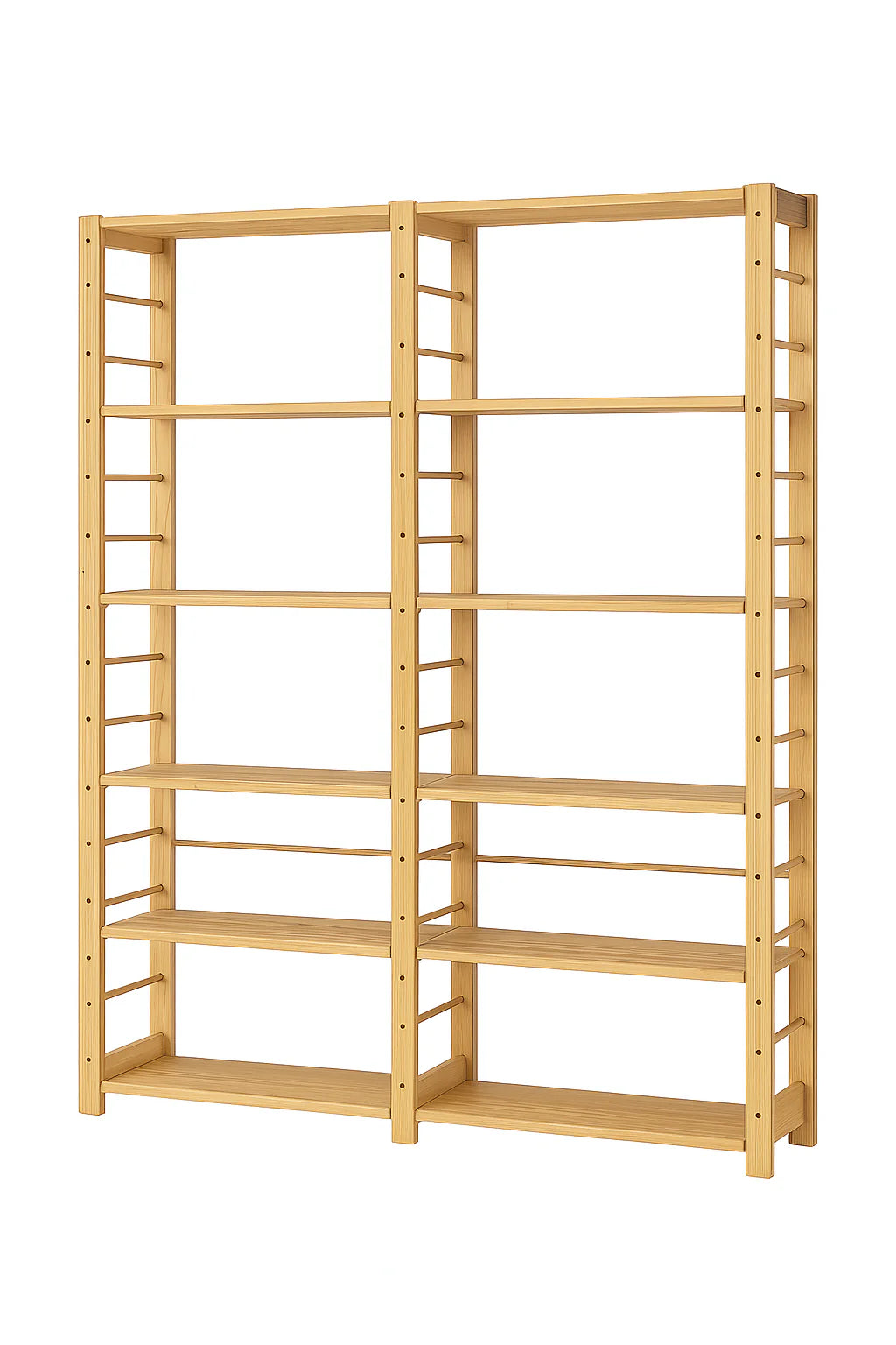 2 Bay 6 Level Pine Wooden Modular DIY Book Filing Shelf