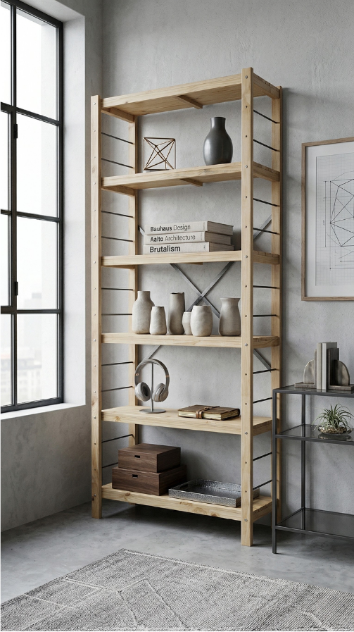 1 Bay 6 Level Pine Wooden Modular DIY Book Filing Shelf