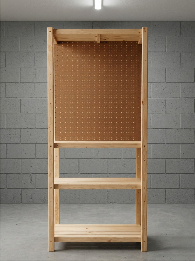 1 Bay 4 Level Modular Utility Bench with Pegboard Backing