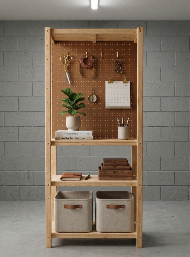 1 Bay 4 Level Modular Utility Bench with Pegboard Backing