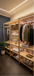 3 Bay 15 Level Pine Wooden Modular DIY Wardrobe Hanging Rail Shelf