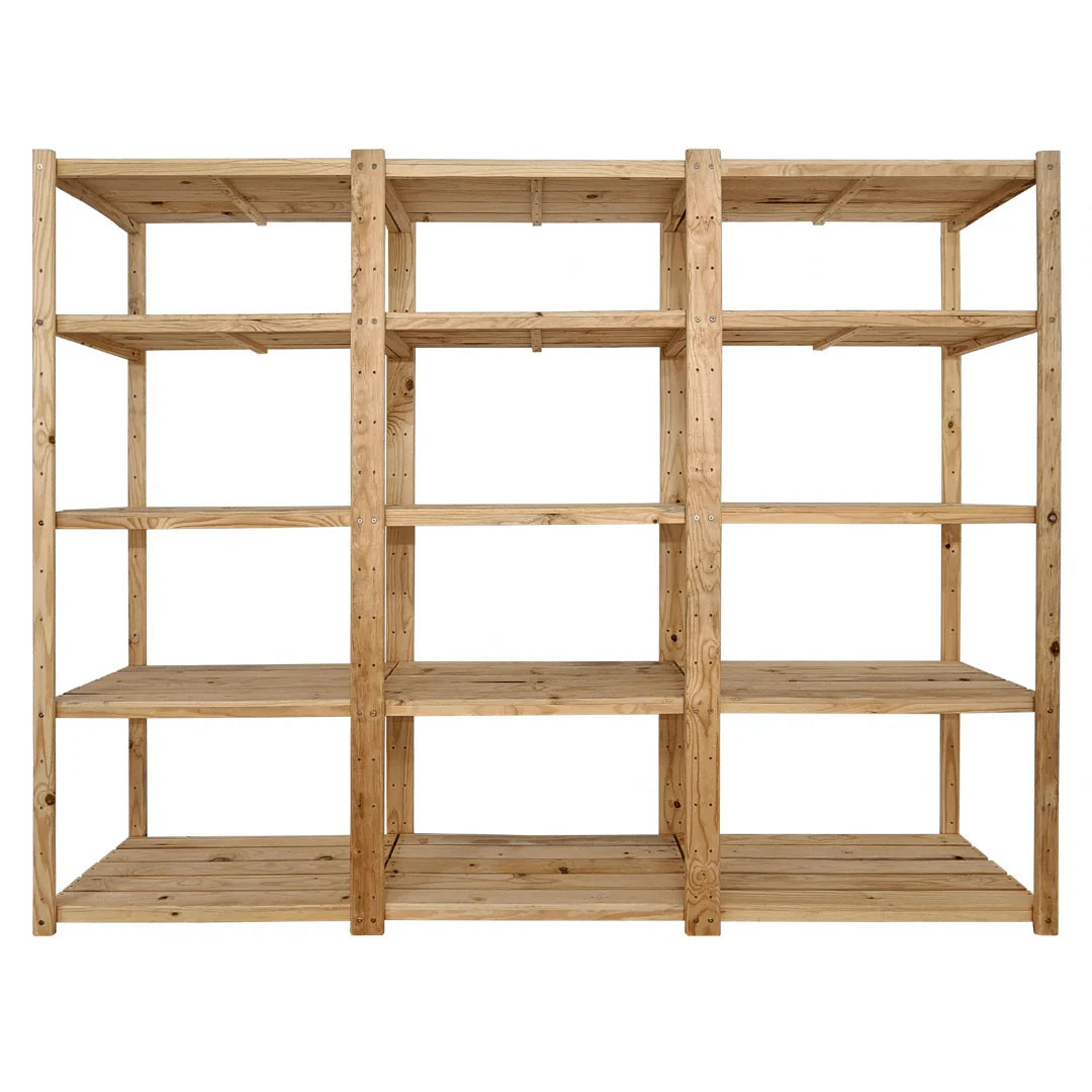 3 Bay DIY Wooden Shelving with 5 levels of Shelves