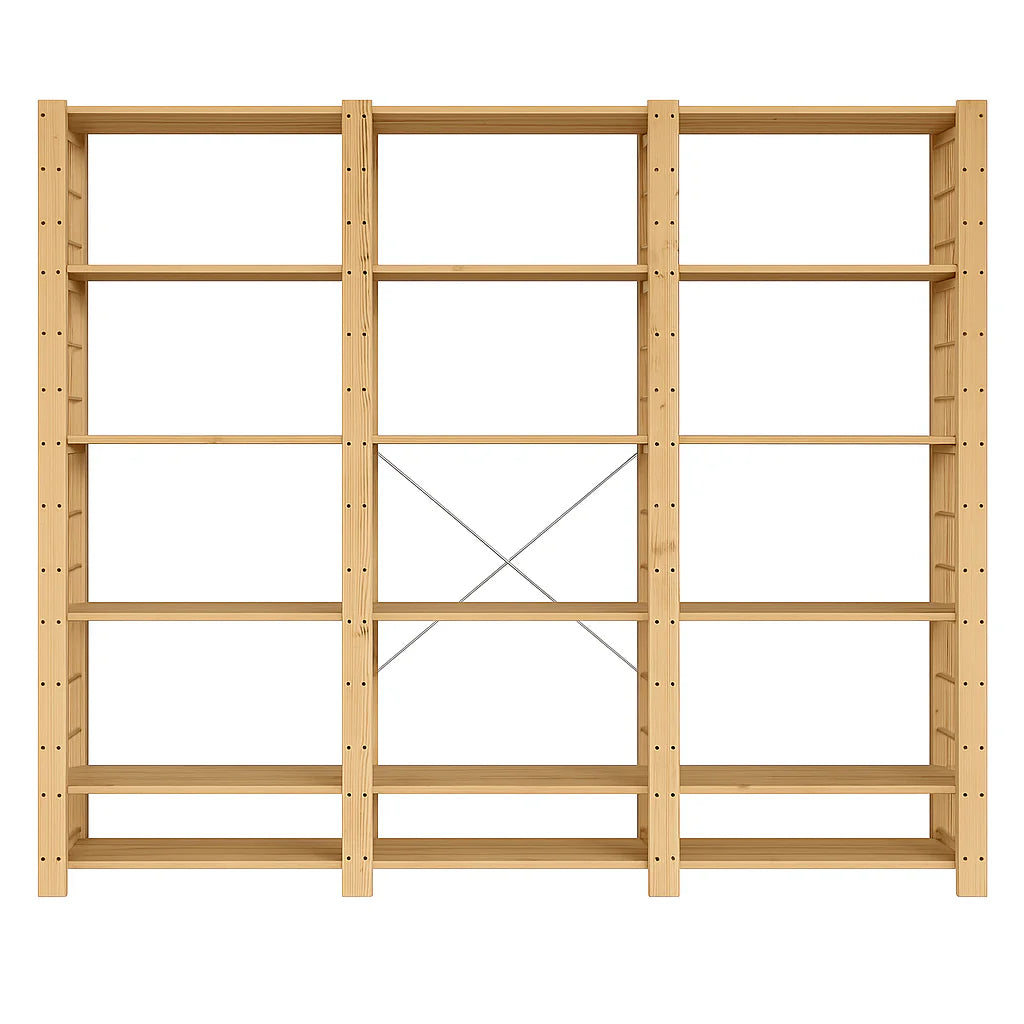 3 Bay 6 Level Pine Wooden Modular DIY Book Filing Shelf