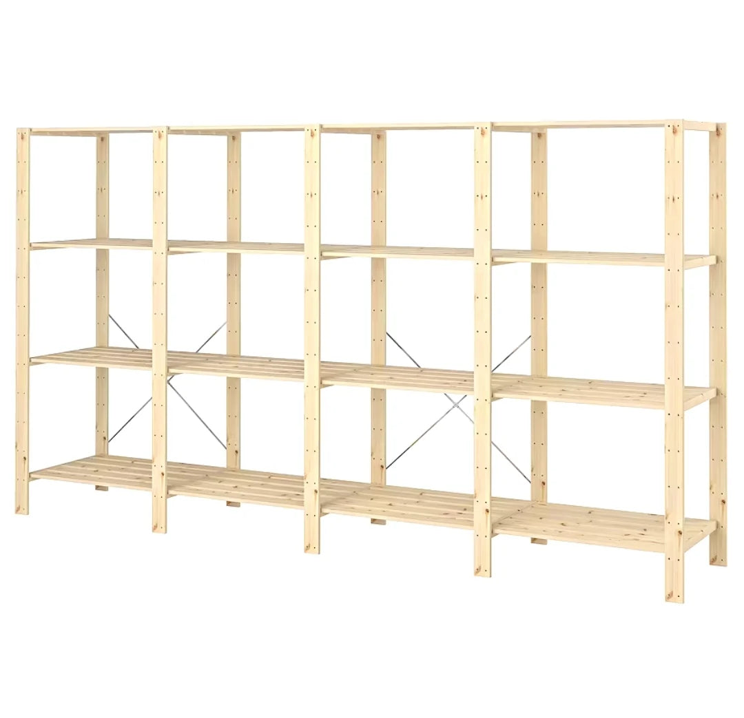4 Bay DIY Wooden Shelving with 4 levels of Shelves (2.1m High)