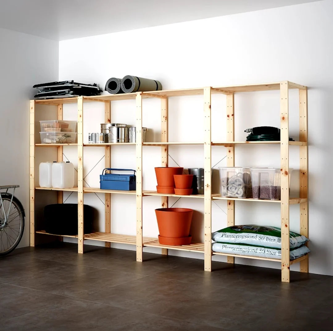 4 Bay DIY Wooden Shelving with 4 levels of Shelves (2.1m High)