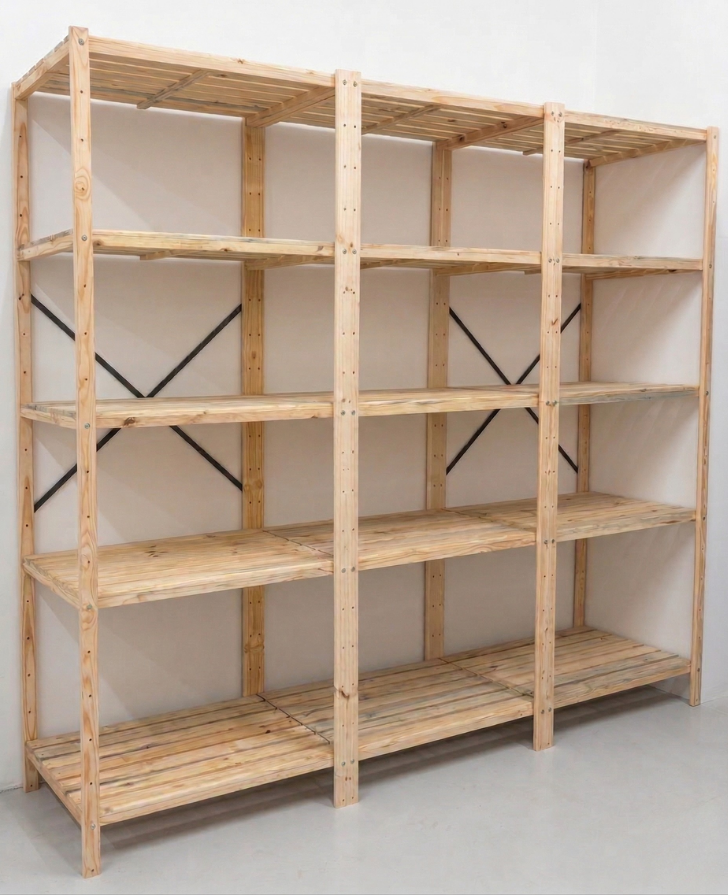 3 Bay DIY Wooden Shelving with 5 levels of Shelves