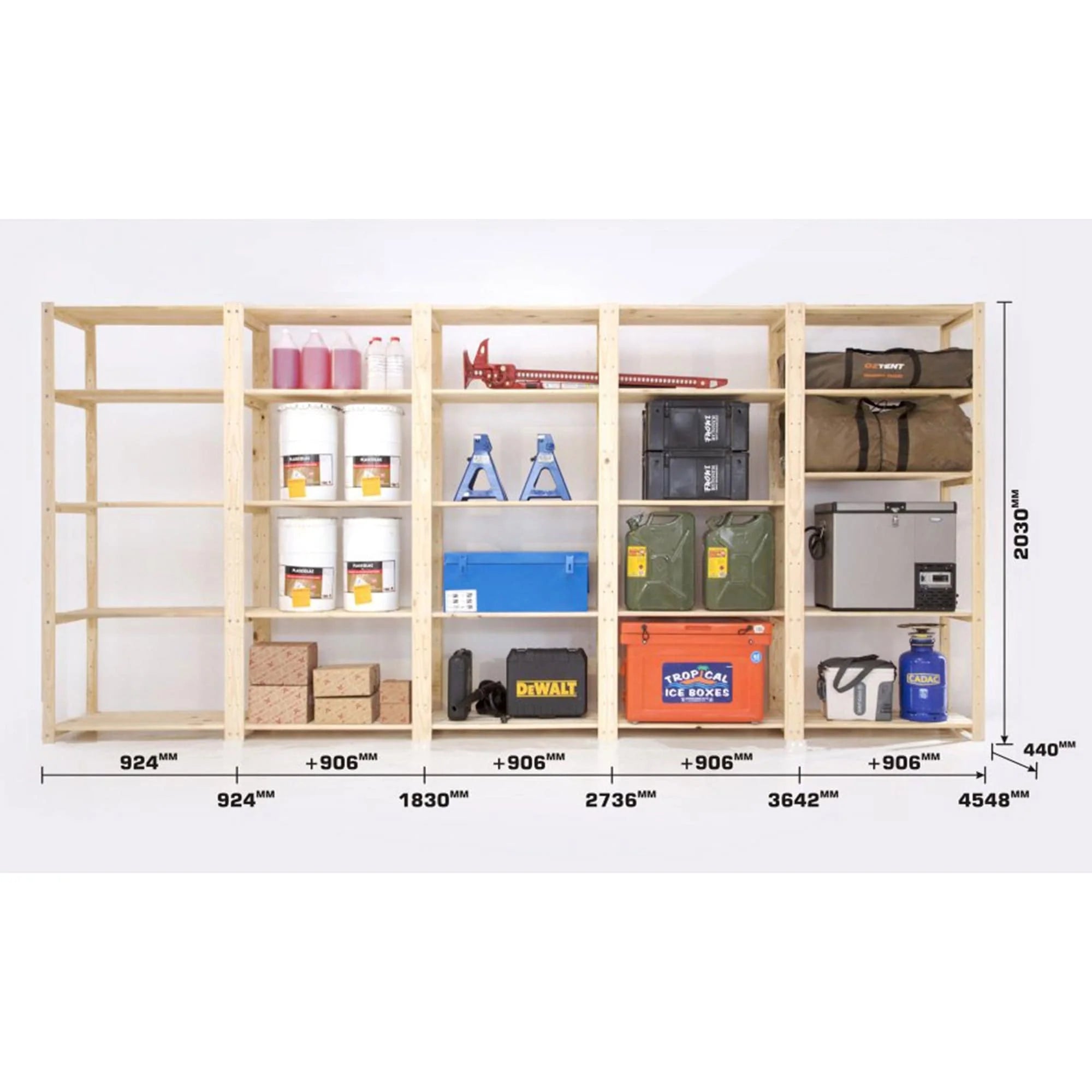 5 Bay DIY Wooden Shelving with 5 levels of Shelves