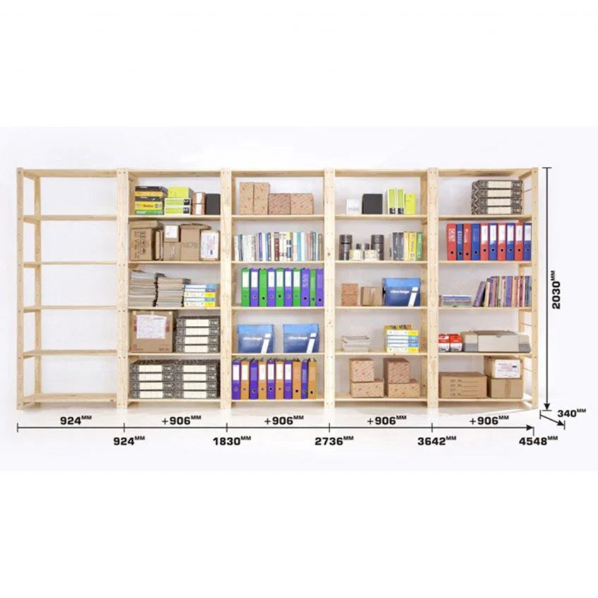 5 Bay 6 Level Pine Wooden Modular DIY Book Filing Shelf
