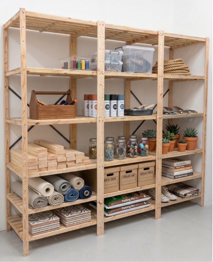 3 Bay DIY Wooden Shelving with 5 levels of Shelves