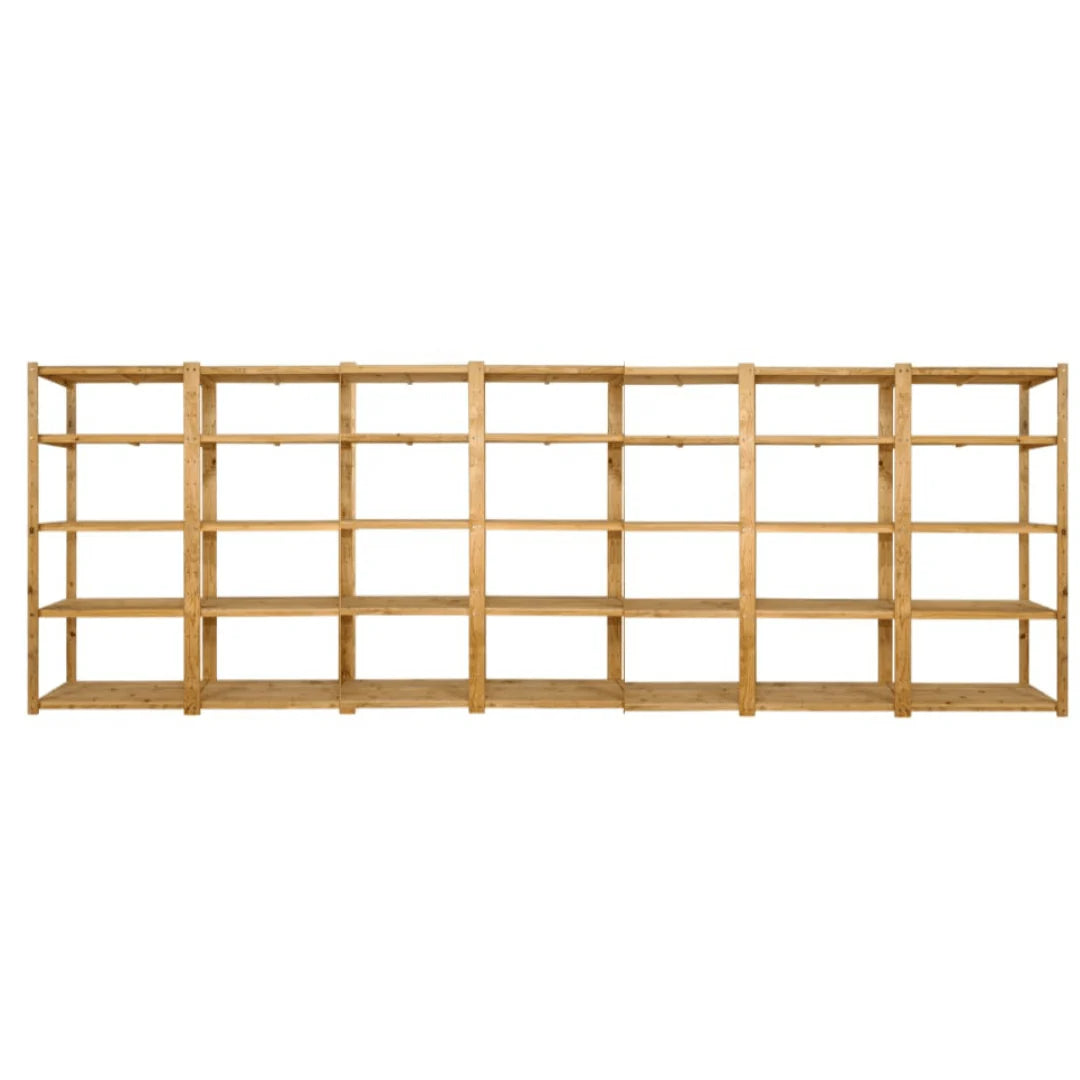 7 Bay DIY Wooden Shelving with 5 levels of Shelves