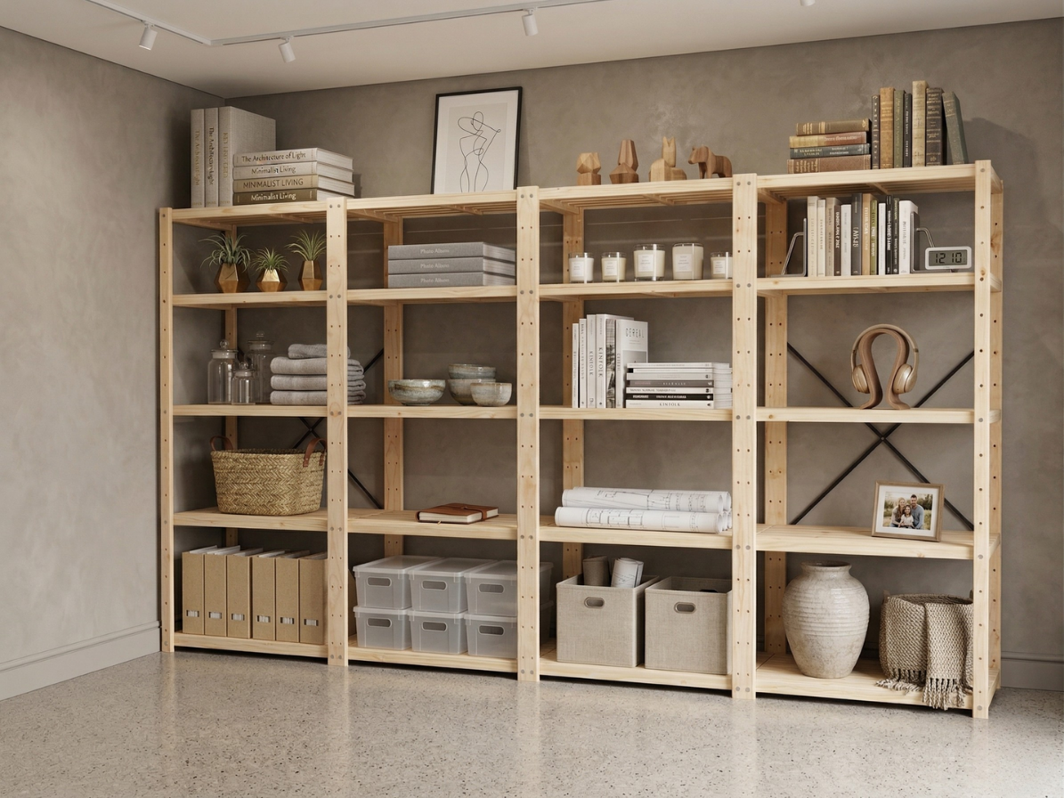 4 Bay DIY Wooden Shelving with 5 levels of Shelves