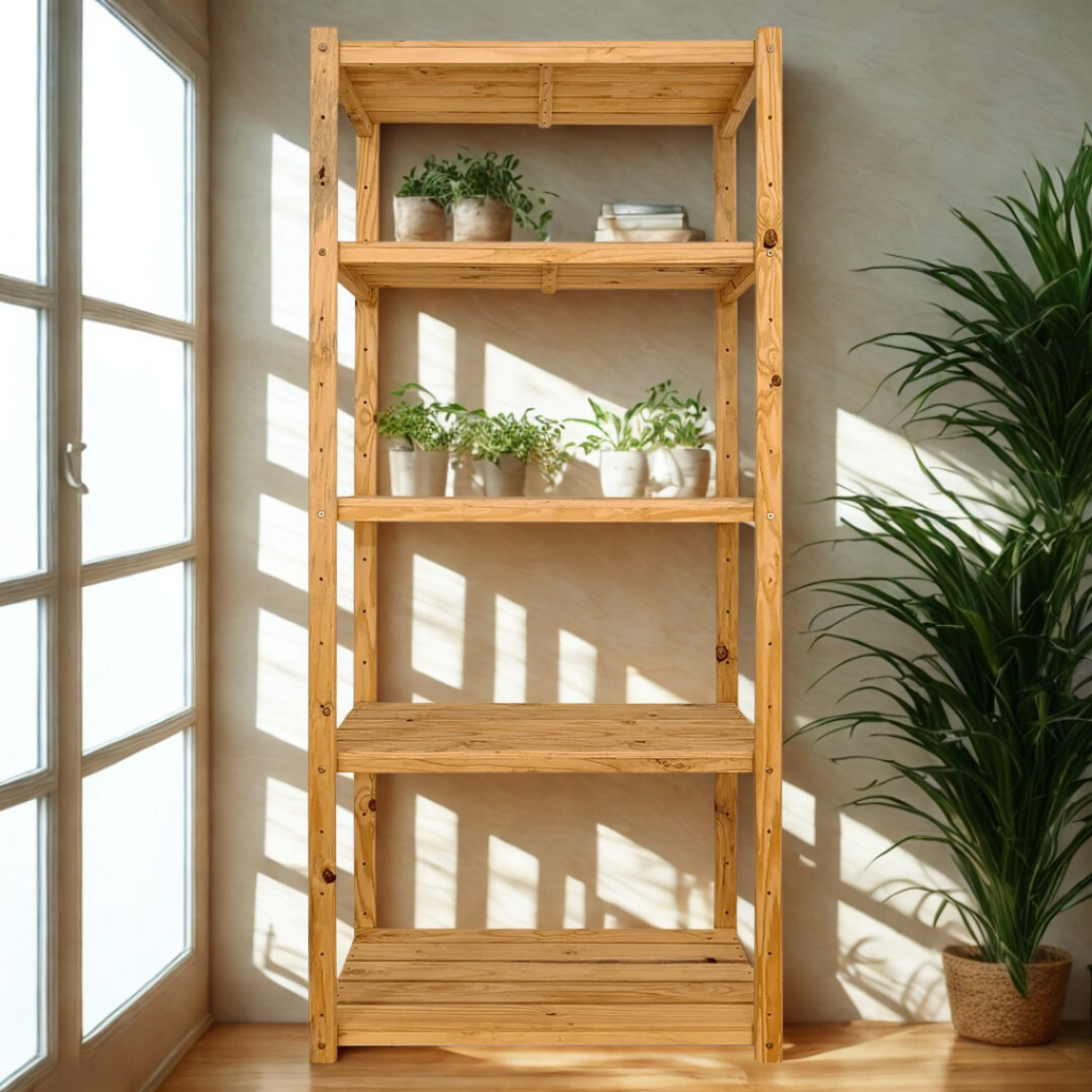 1 Bay DIY Modular Pine Wooden Shelf with 5 levels of Shelves