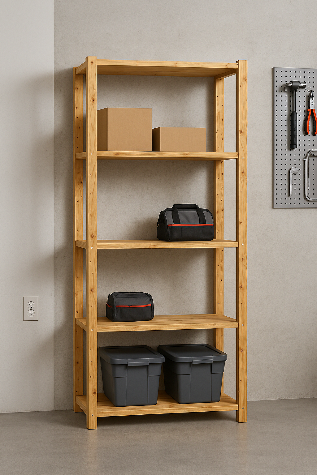 1 Bay DIY Modular Pine Wooden Shelf with 5 levels of Shelves