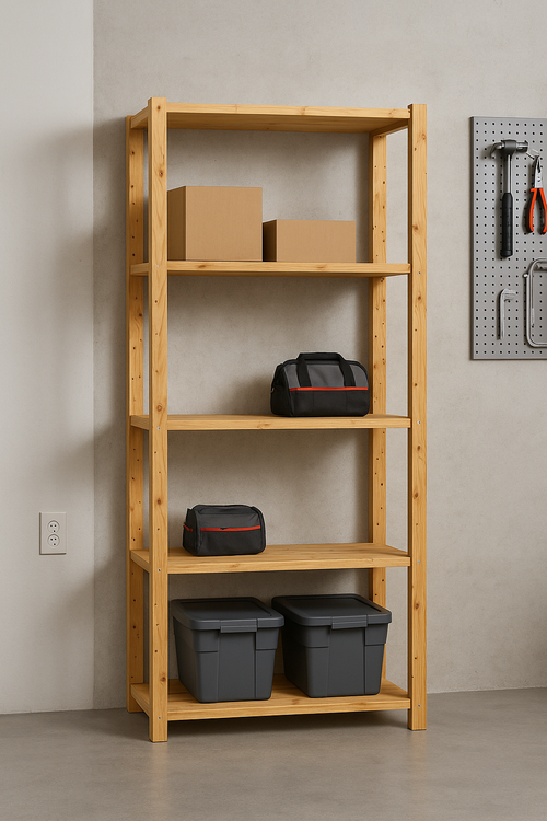 1 Bay DIY Modular Pine Wooden Shelf with 5 levels of Shelves