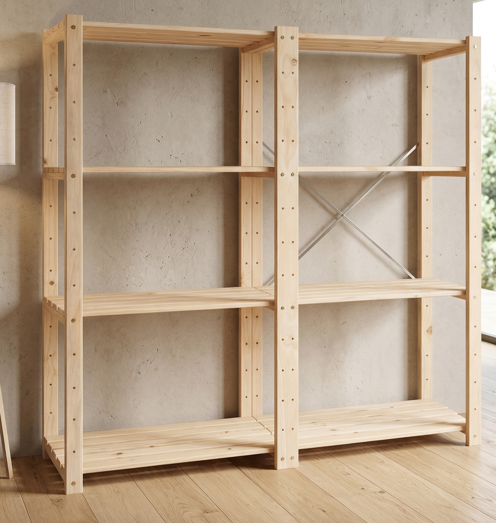 2 Bay DIY Wooden Shelving with 4 levels of Shelves (2.1m High)
