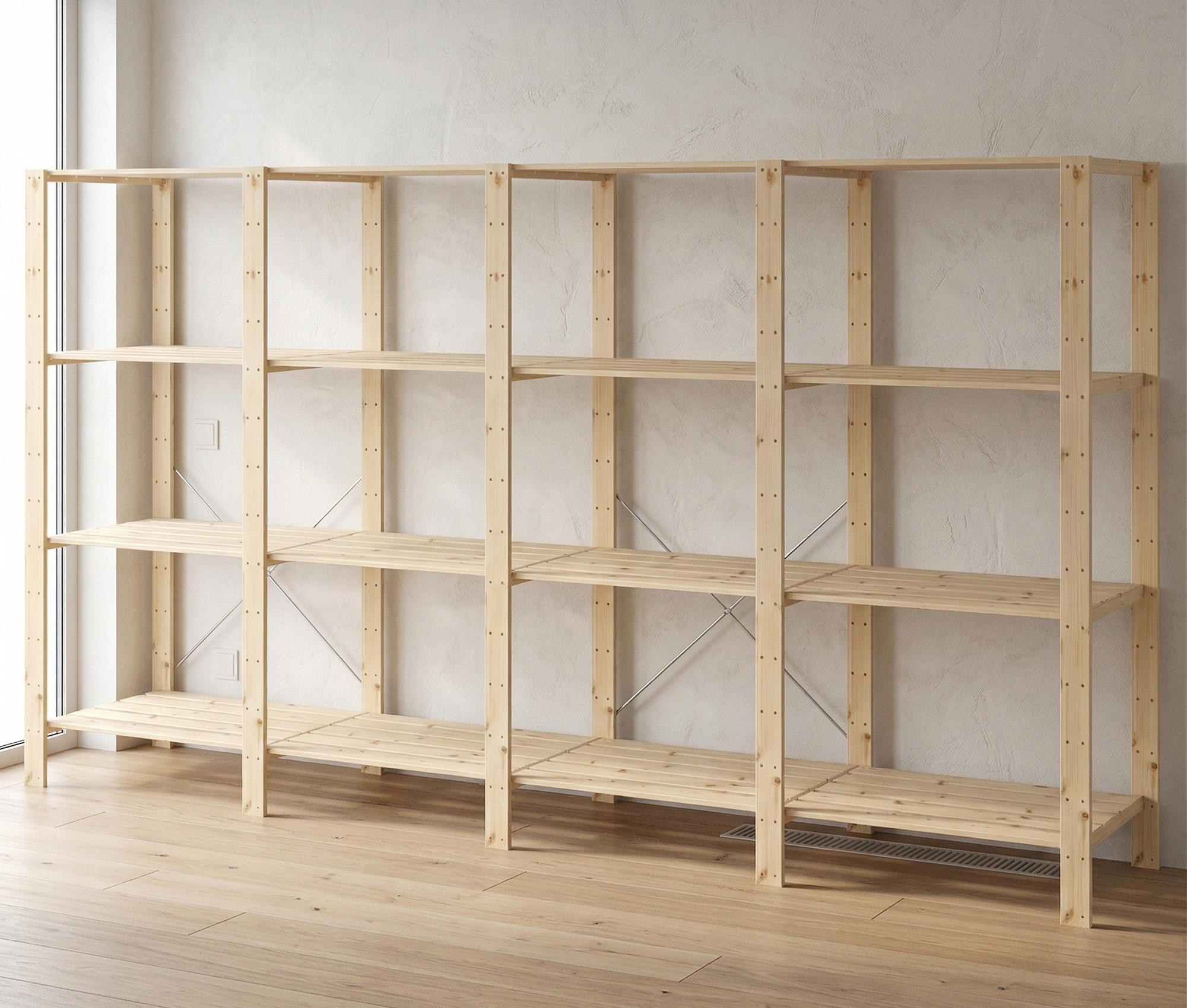 4 Bay DIY Wooden Shelving with 4 levels of Shelves (2.1m High)
