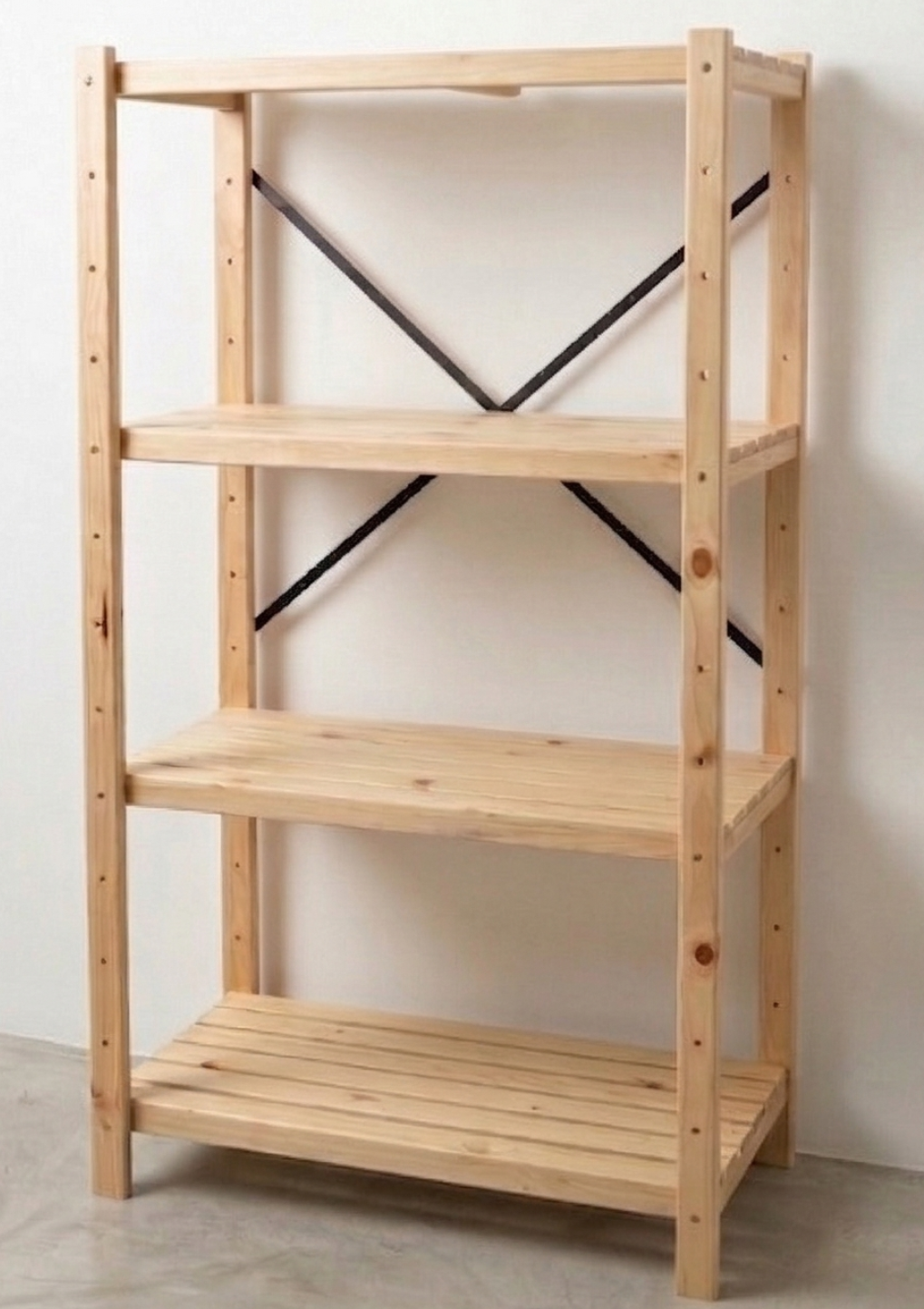 1 Bay DIY Modular Pine Wooden Shelf with 4 levels of Shelves (2.1m High)