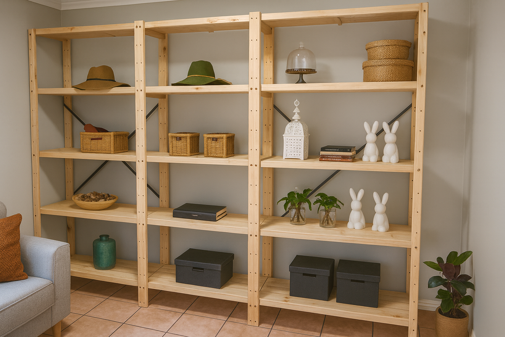 3 Bay DIY Wooden Shelving with 5 levels of Shelves
