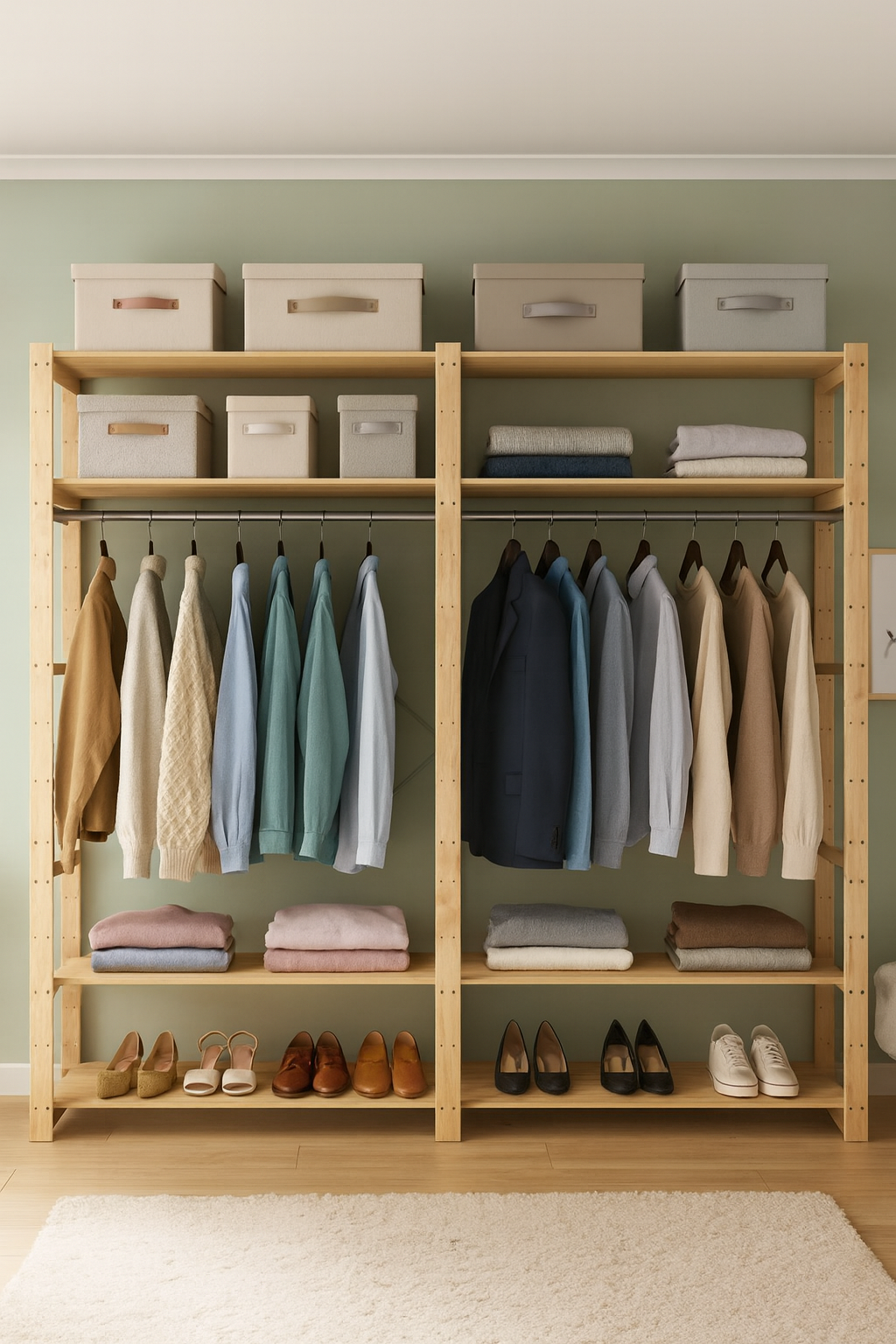2 Bay DIY Wooden Wardrobe Shelving with 12 Shelves (2.1m High)