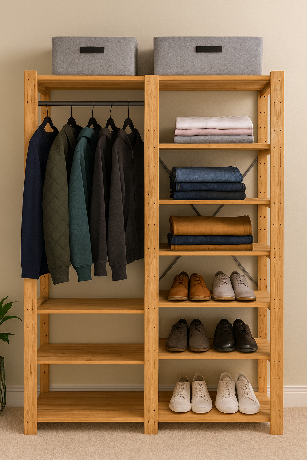 2 Bay DIY Wooden Wardrobe Shelving with 12 Shelves (2.1m High)