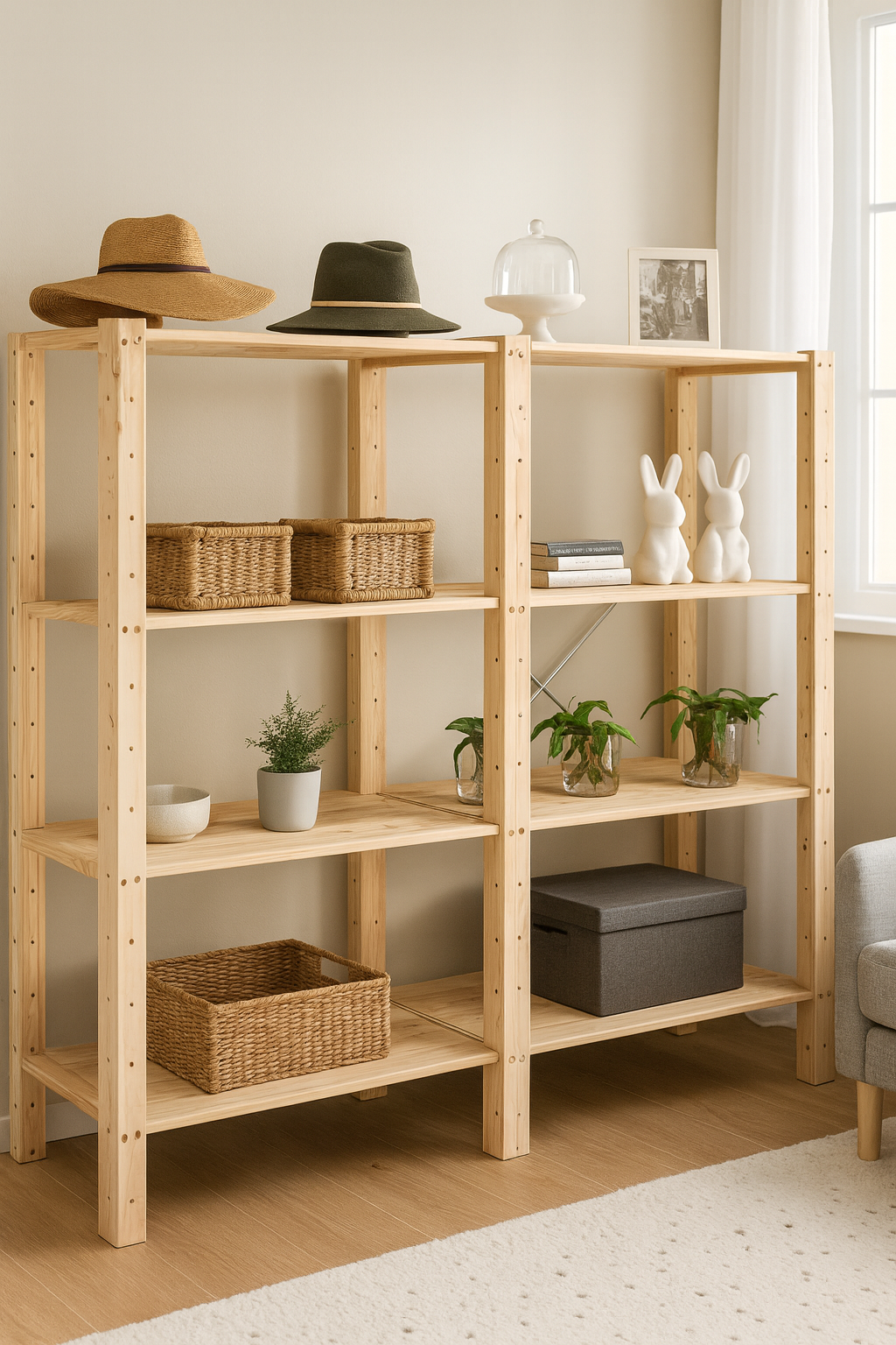 2 Bay DIY Wooden Shelving with 4 levels of Shelves (2.1m High)