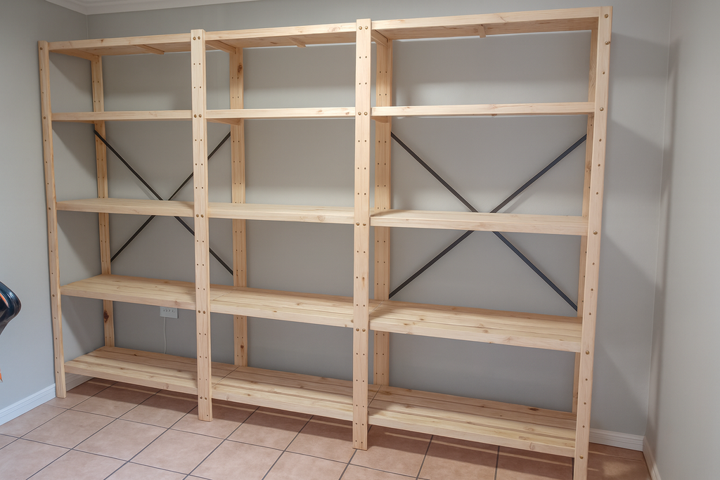 3 Bay DIY Wooden Shelving with 5 levels of Shelves