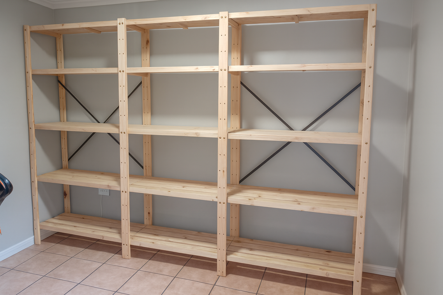 3 Bay DIY Wooden Shelving with 5 levels of Shelves