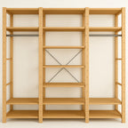 3 Bay 15 Level Pine Wooden Modular DIY Wardrobe Hanging Rail Shelf